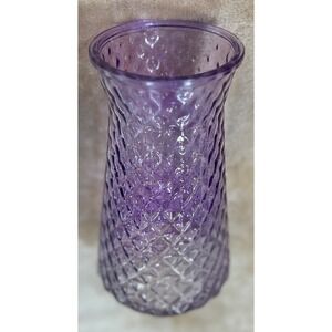 PAULA Vase Purple Diamond Pineapple Pattern Texture Glass 9" Tall Vintage EUC